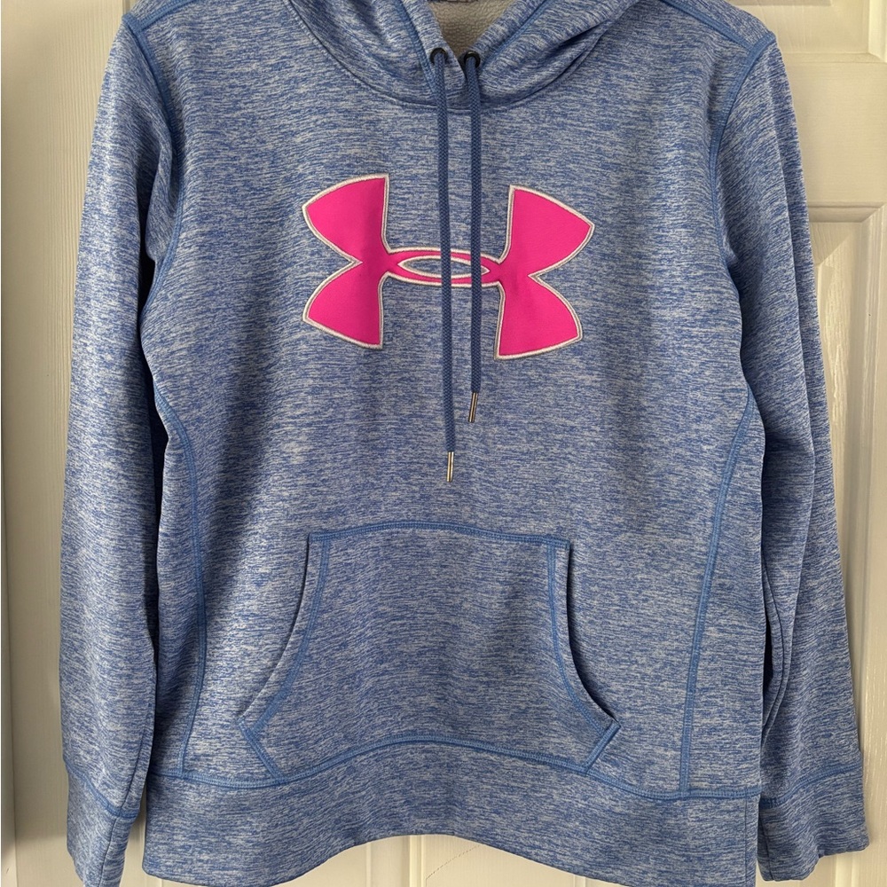 Under Armour Heather Blue Hoodie with Pink Emblem